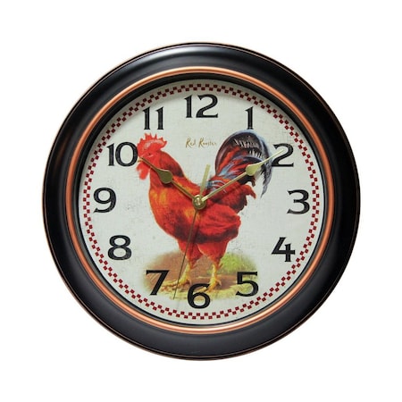 Red Rooster - 12 Round Black Finish Case W/ Rose Gold Accent Bezel Rooster Design Dial